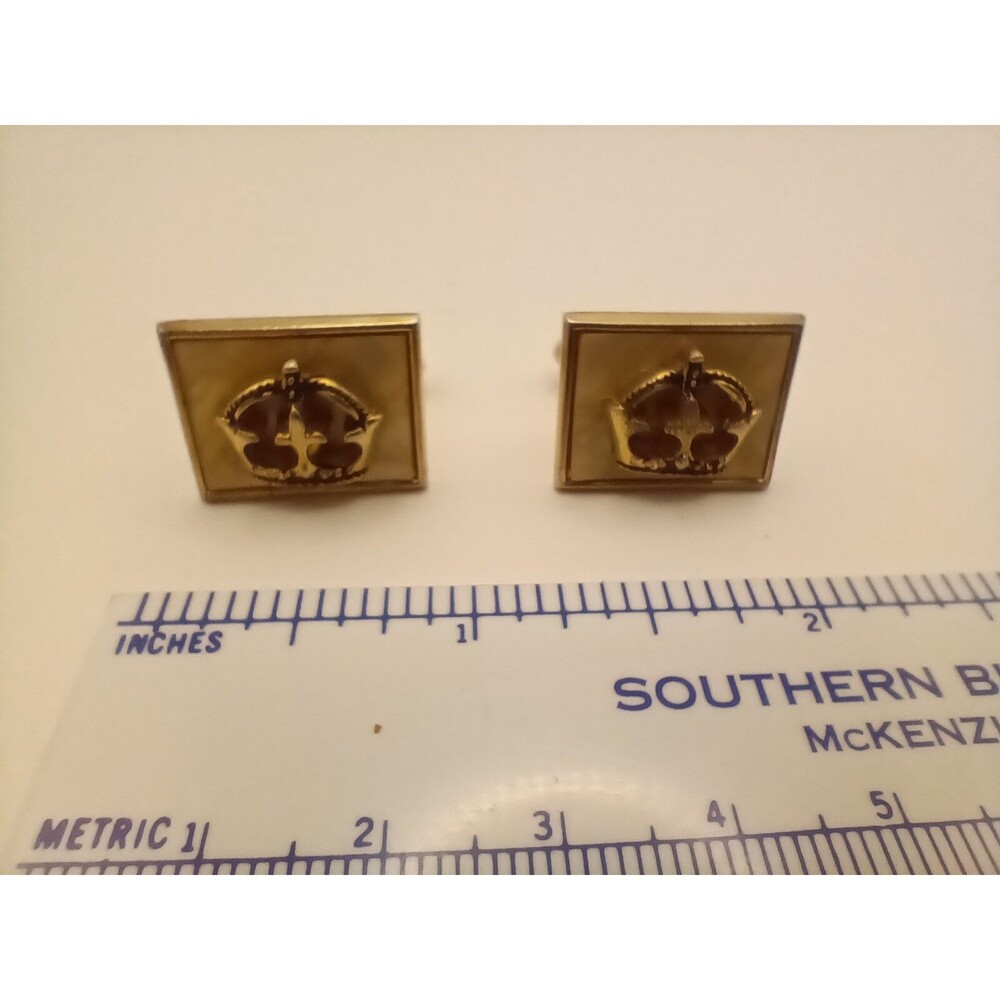 Swank Vintage Cuff Links, Gold Tone Raised Crown Image